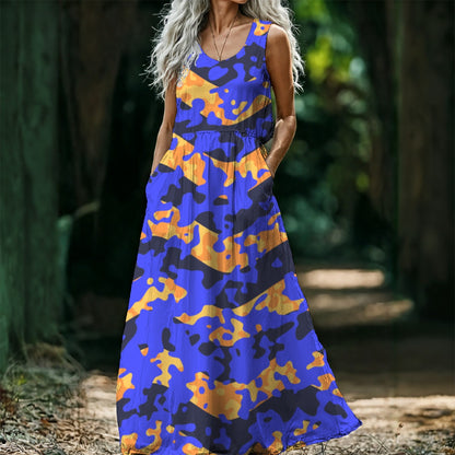 Ptahra B Women’s Zigzag with Blue Camo Sleeveless Maxi Dress