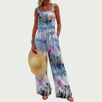 Ptahra B Women's Paint Pattern Wide-Leg Jumpsuit