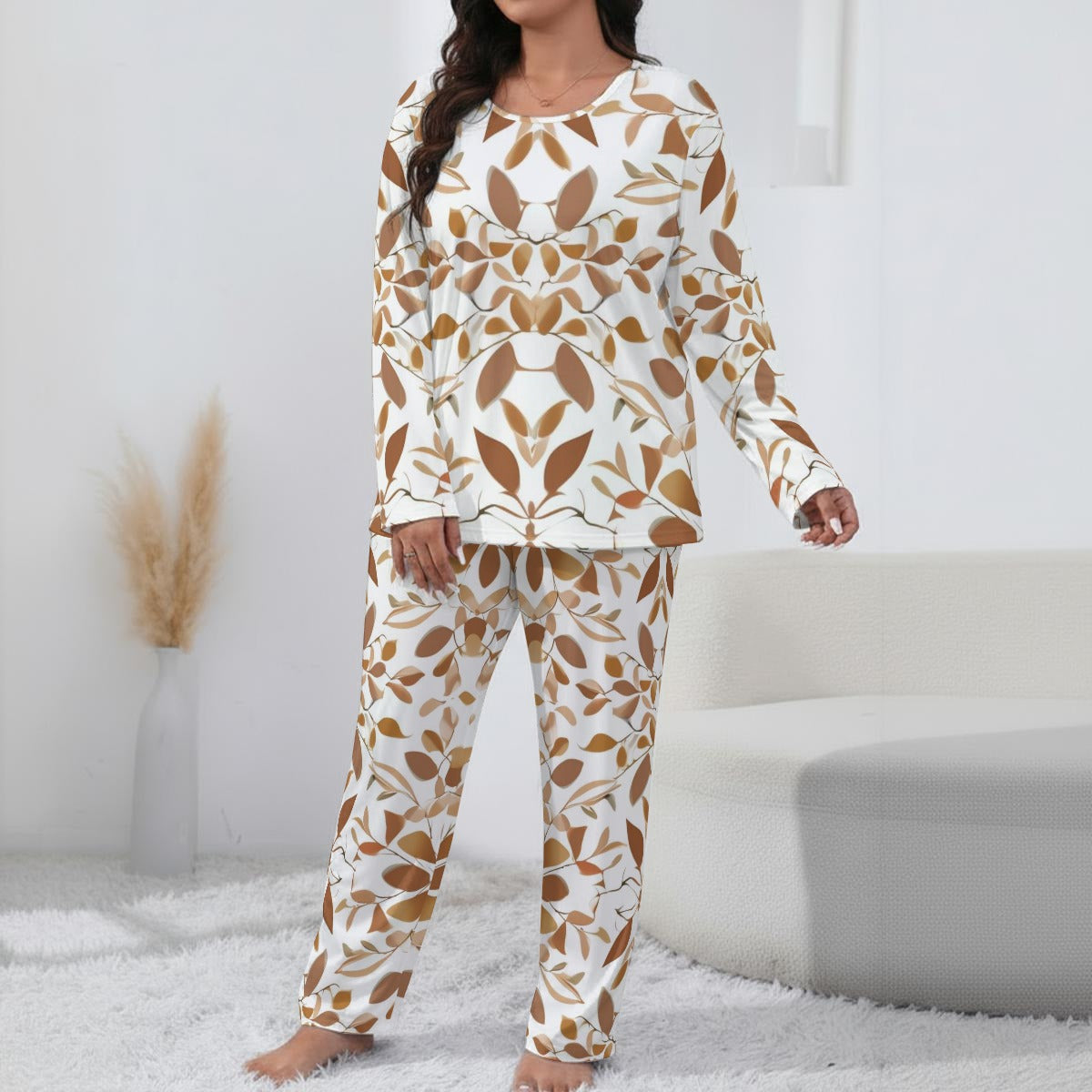 Ptahra Women’s White/Brown Design Loungewear Set