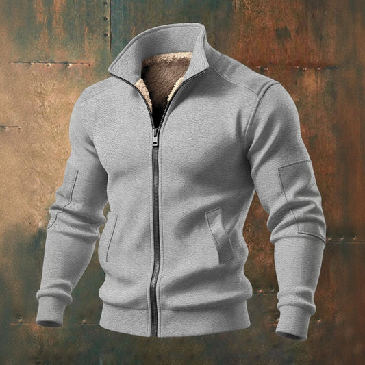 Ptahra Men's Light Grey Thick Knit Fleece Jacket