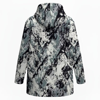 Ptahra Women’s Blended Artistic Black/Grey/White Plush Lined Hoodie Jacket