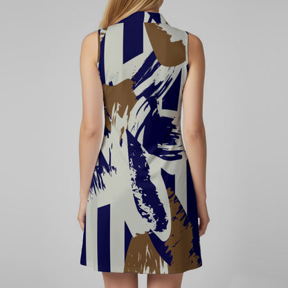 Ptahra Women’s Off White/Navy Blue with Brown Design Sports Dress Set