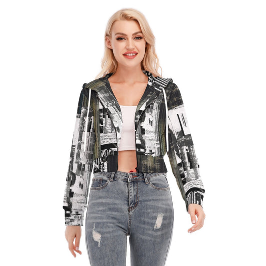 Ptahra B Women's Graphic Design Crop Top Hoodie With Zipper Closure