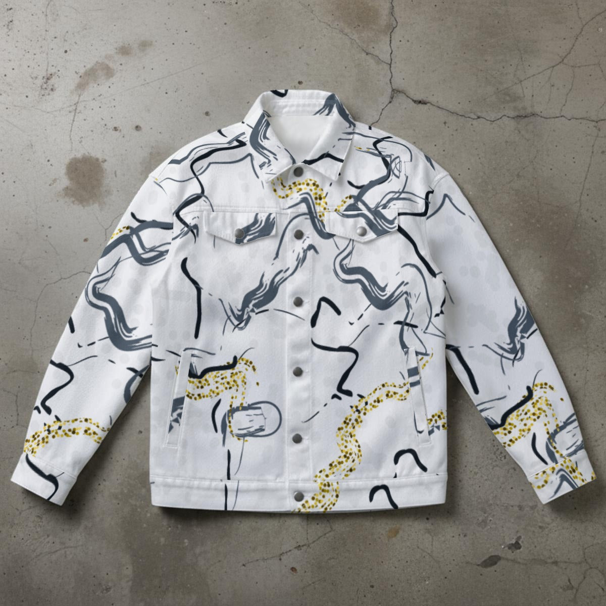 Ptahra Unisex White with Artistic Design Collared Jacket