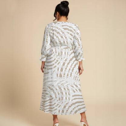 Ptahra Women’s White/Light Brown Circle Design Maxi Dress