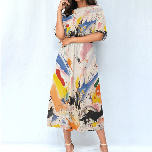 Ptahra B Women's Multi-Color Art Splat Elastic Waist Dress