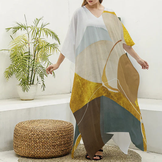 Ptahra B Women's Elegant Imitation Silk V-neck Kaftan Robe