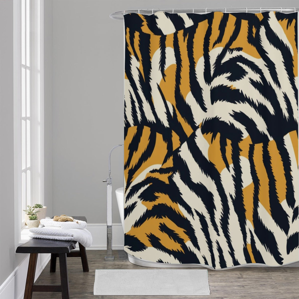 Ptahra B Black/White/Beige Animal Pattern Shower Curtains