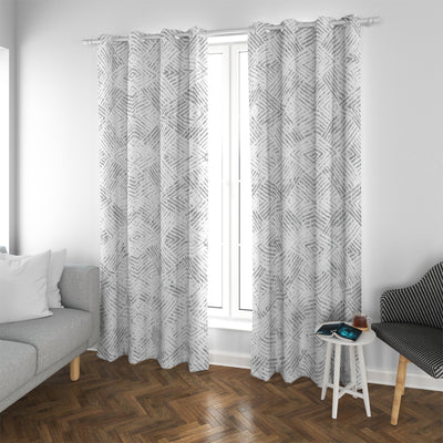 Ptahra B White/Black Line Pattern Blackout Grommet Curtains