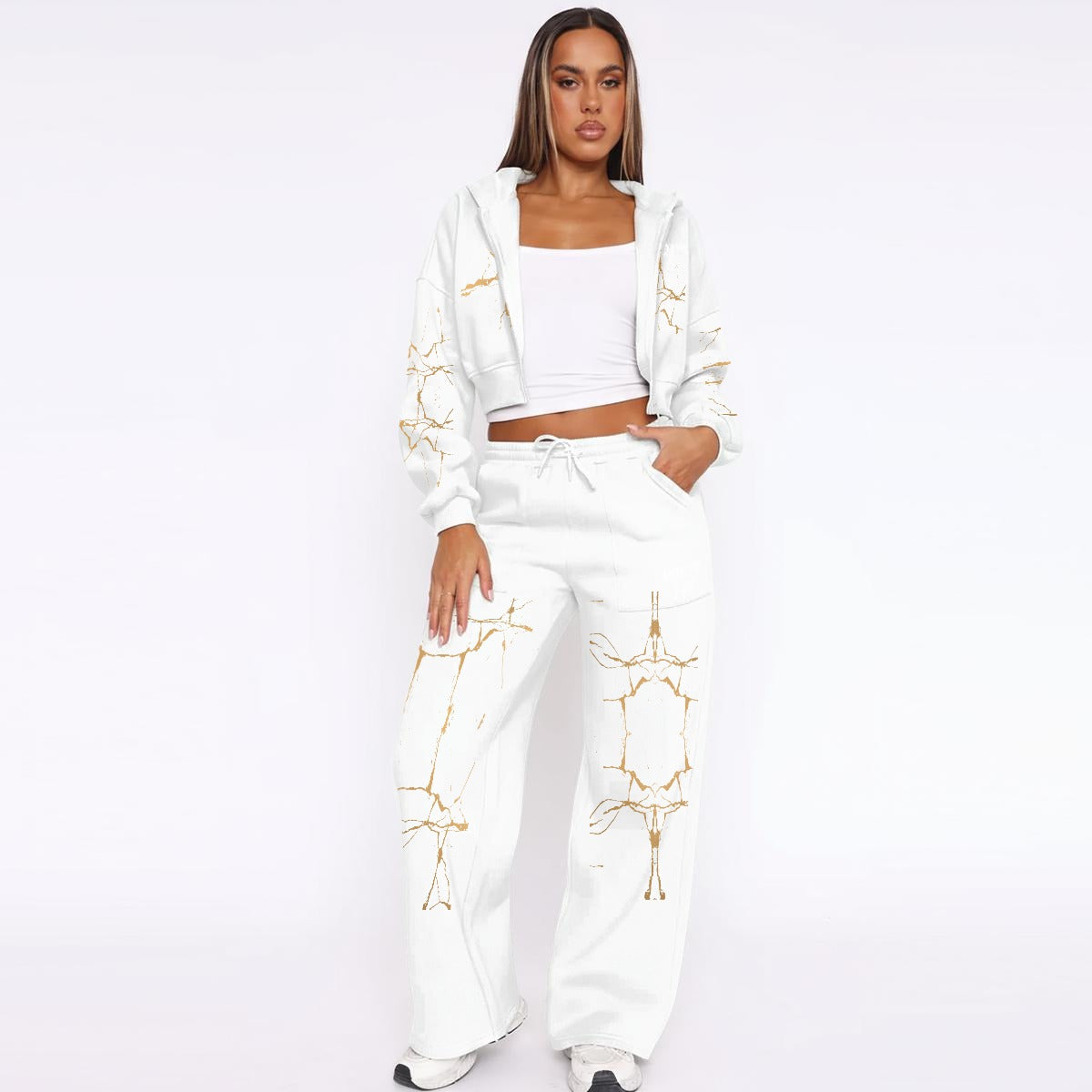 Ptahra Women’s White/Gold Tracksuit With Fleece