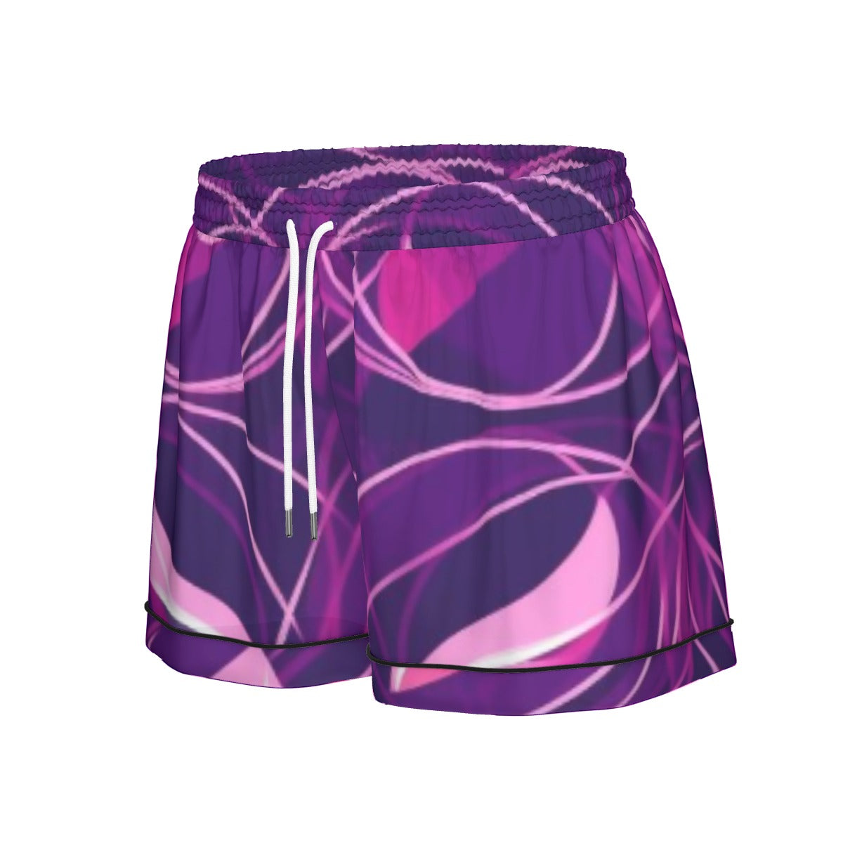 Ptahra B Purple Design Women's Imitation Silk Pajama Set With Short Sleeve