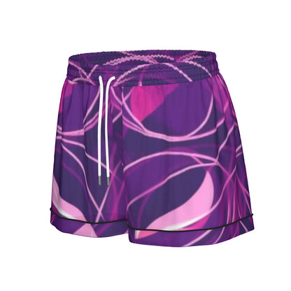 Ptahra B Purple Design Women's Imitation Silk Pajama Set With Short Sleeve