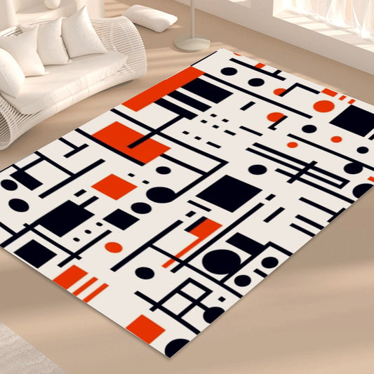 Ptahra B White with Black/Red Modern Foldable Rectangular Floor Mat