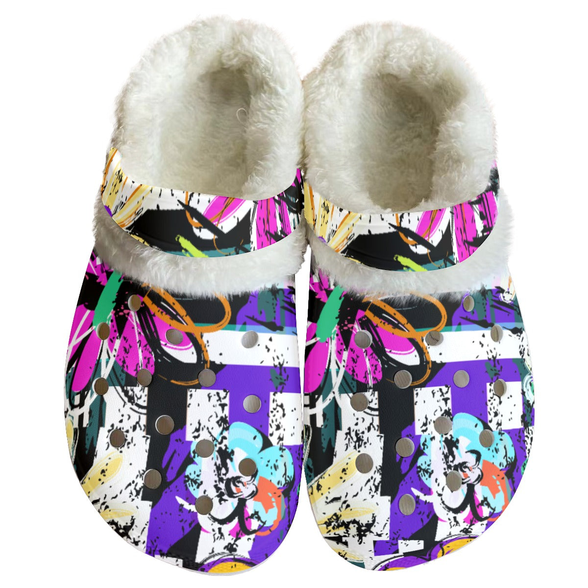 Ptahra B Women's Girly Colorful Floral Classic Clogs with Fleece
