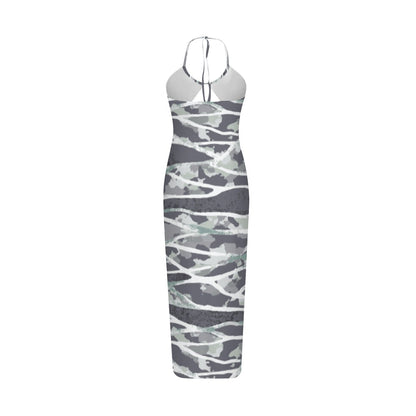 Ptahra Women's Multi-Grey Camo White Line Pattern Sexy Hollow Cami Dress