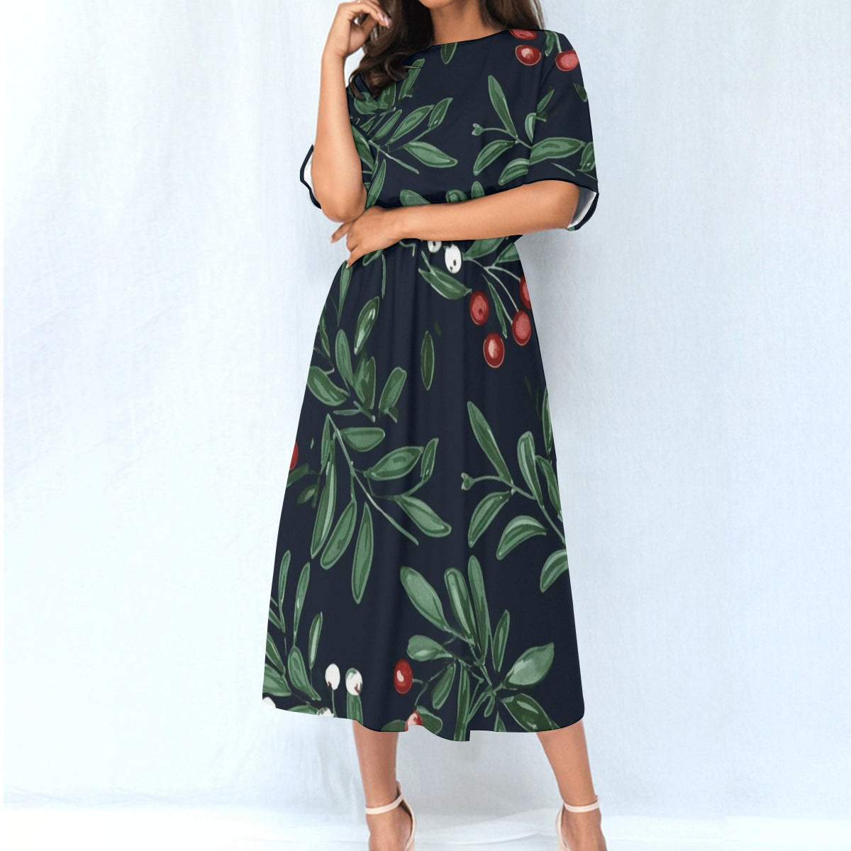 Ptahra B Women's Holiday Feel Elastic Waist Dress