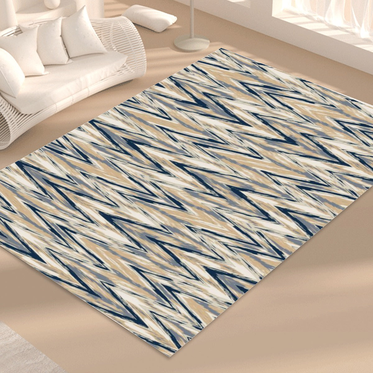 Ptahra B Zigzag Blue/Beige Foldable Rectangular Floor Mat
