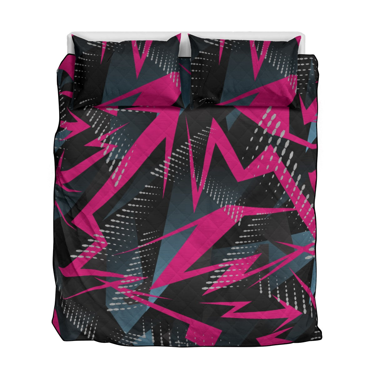 Ptahra B Pink Lighting Bolt with Black Quilt & Pillow Cases With  Edge-wrapping Strips