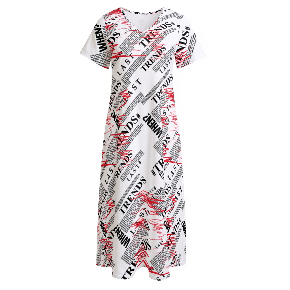 Ptahra B Women's White/Red/Black "Trends" V-neck Dress With Side Slit