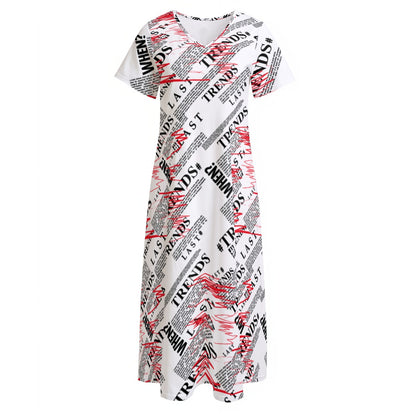 Ptahra B Women's White/Red/Black "Trends" V-neck Dress With Side Slit