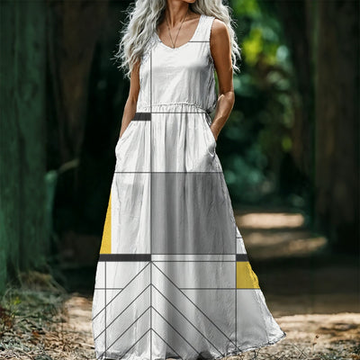 Ptahra B Women’s Graph Type Pattern Sleeveless Maxi Dress