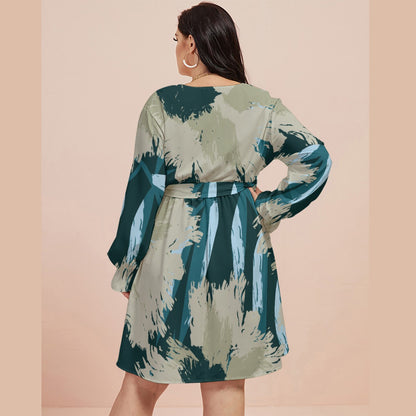 Ptahra B Floral/ Blue Women's V-neck Dress with Waistband