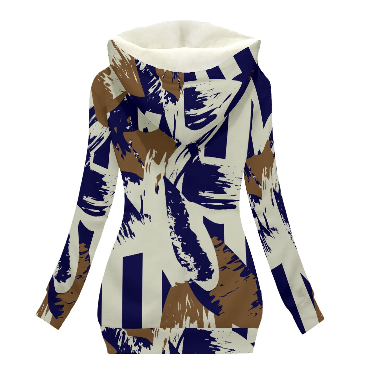 Ptahra Women's Light Beige/Navy Blue/ Brown Artistic Long Jacket With Fleece Lining