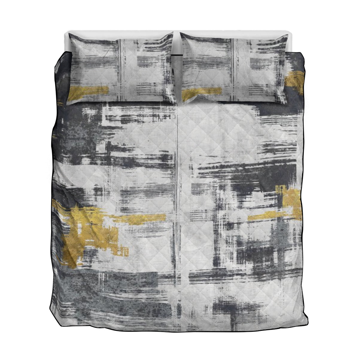 Ptahra B Grey/Dark Grey Quilt & Pillow Cases With  Edge-Wrapping Strips