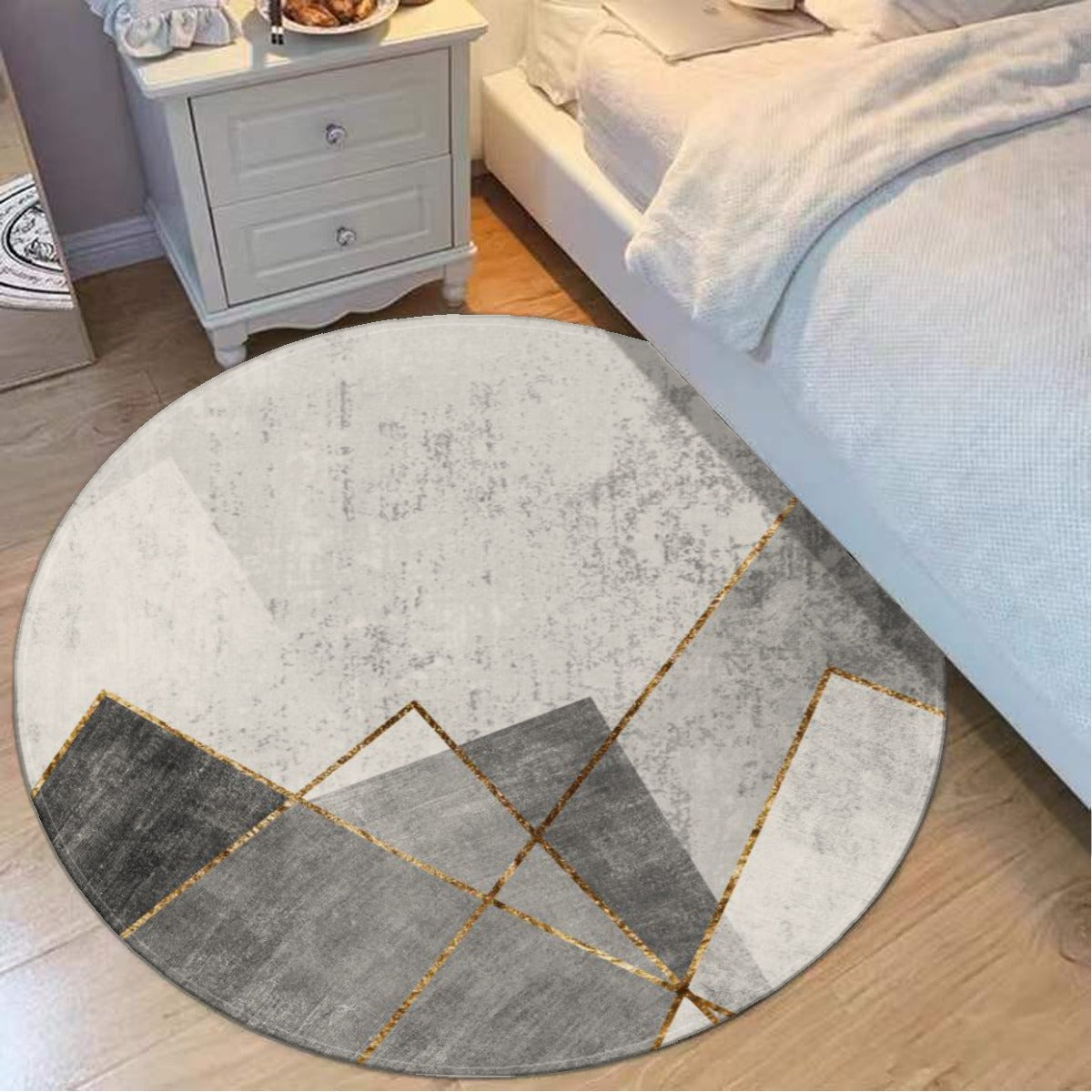 Ptahra B Grey/Gold Art Structured Foldable Round Mat