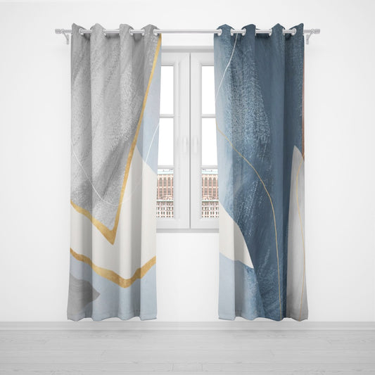 Ptahra B Blue/Grey Elegant Grommet Curtains