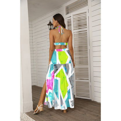 Ptahra B Women's Multi-Bright Paint Tie Back Wrap Dress