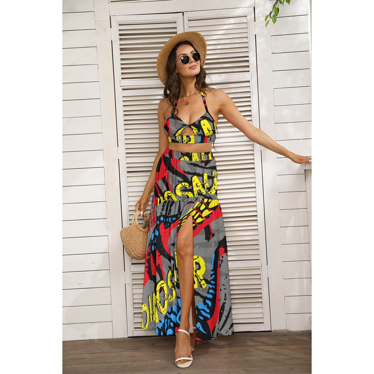 Ptahra B Women's Street Graphic Tie Back Wrap Dress