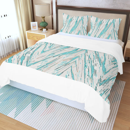 Ptahra B Turquoise Zigzag Wood Pattern Three Piece Duvet Bedding Set