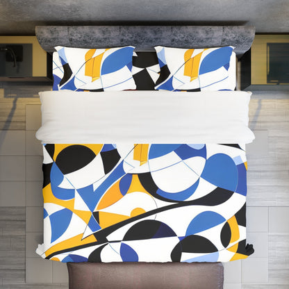 Ptahra White Blue/Black/Deep Yellow Design Four-piece Duvet Cover Set