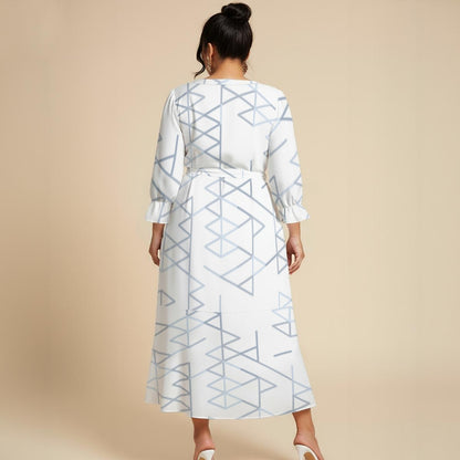 Ptahra Women’s White/Blue Design Maxi Dress