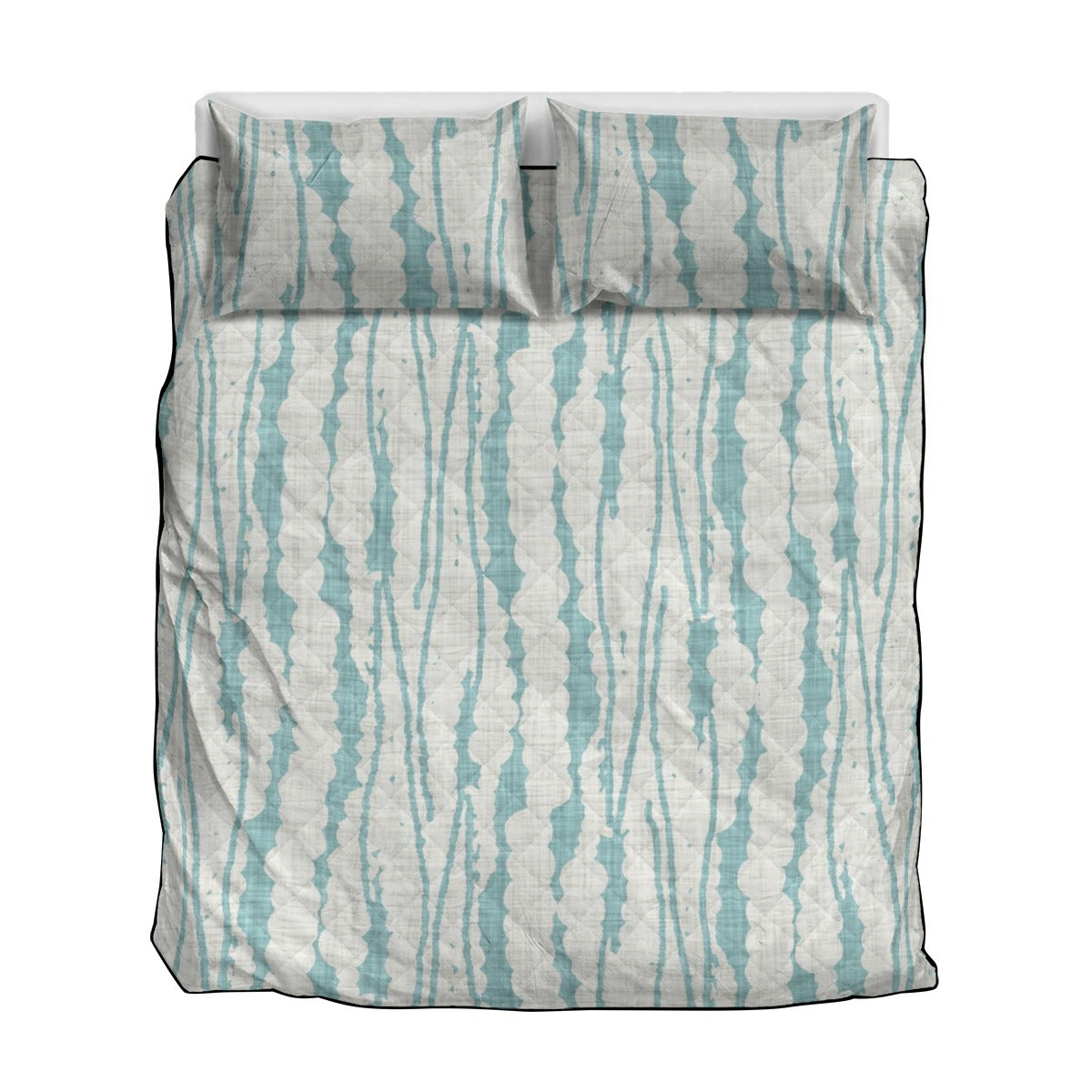 Ptahra B Turquoise Green Design Quilt & Pillow Cases With  Edge-wrapping Strips