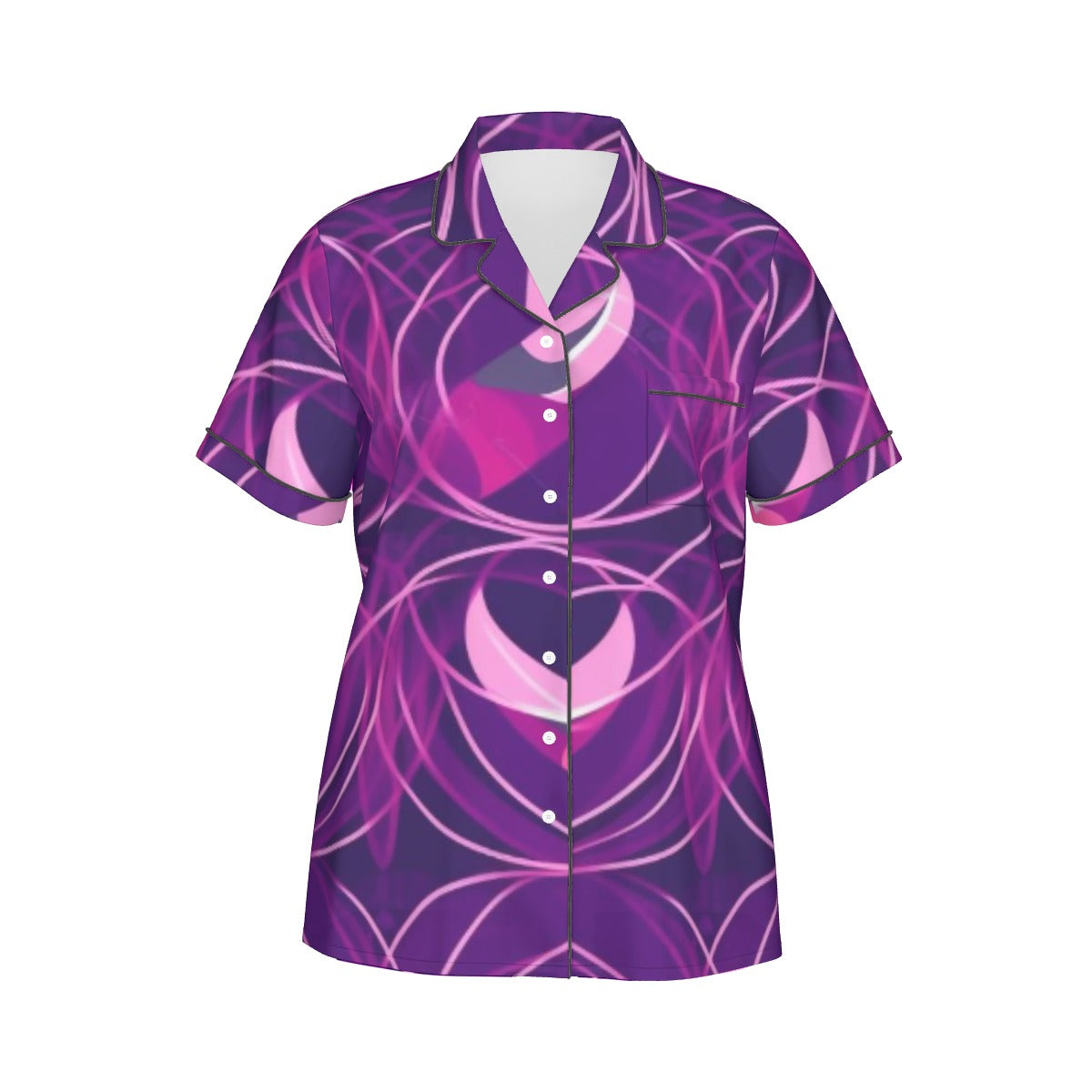 Ptahra B Purple Design Women's Imitation Silk Pajama Set With Short Sleeve