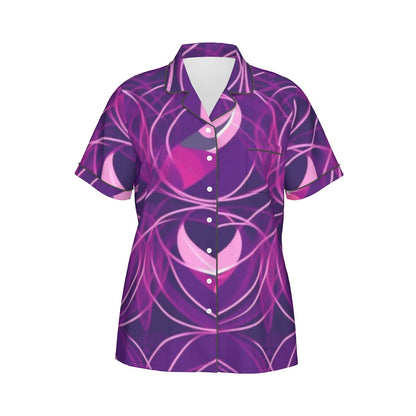 Ptahra B Purple Design Women's Imitation Silk Pajama Set With Short Sleeve