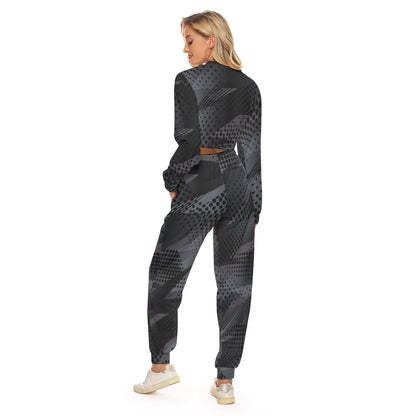Ptahra B Women's Black/Grey Casual Graphic Crop Sweatshirt Suit