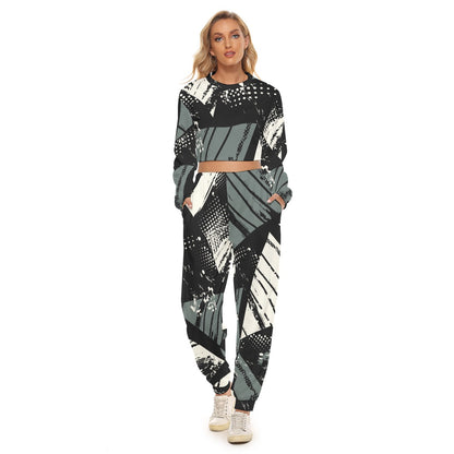 Ptahra B Women's Black/Grey/White Graphic/ Sporty Crop Sweatshirt Suit