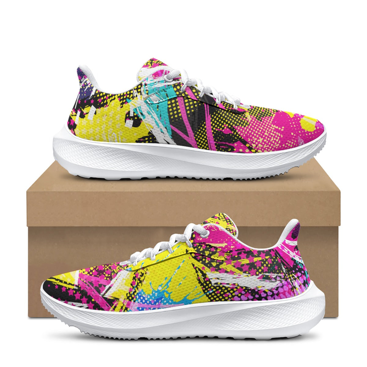 Ptahra B Women's Yellow/Pink Retro Style Road Running Shoes