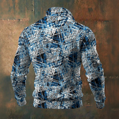 Ptahra Men's Multi-Blue/Grey/White Bold Thick Knit Fleece Jacket