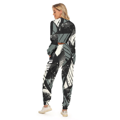 Ptahra B Women's Black/Grey/White Graphic/ Sporty Crop Sweatshirt Suit