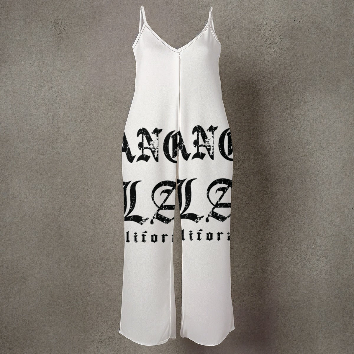 Ptahra B Women’s White/LA California Spaghetti Strap Wide-Leg Jumpsuit