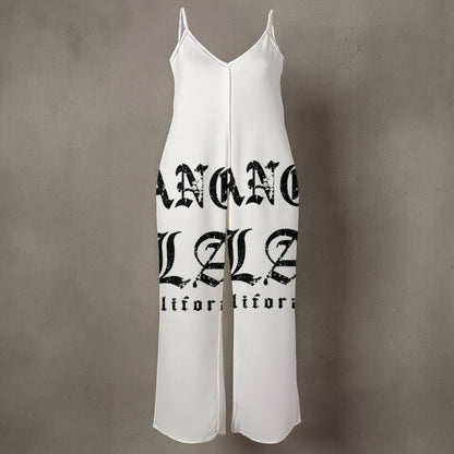 Ptahra B Women’s White/LA California Spaghetti Strap Wide-Leg Jumpsuit