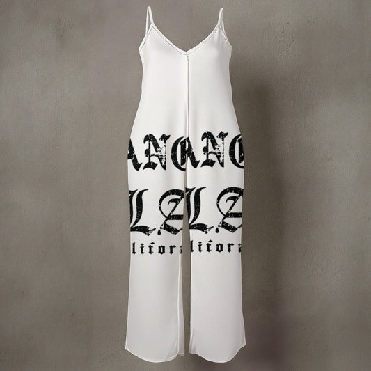 Ptahra B Women’s White/LA California Spaghetti Strap Wide-Leg Jumpsuit