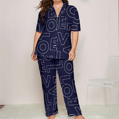 Ptahra B Women's Navy Blue "Love" Trousers Pajamas Set