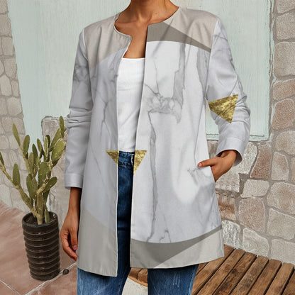 Ptahra B Women's Grey/Gold Triangles Faux Sweater Cardigan