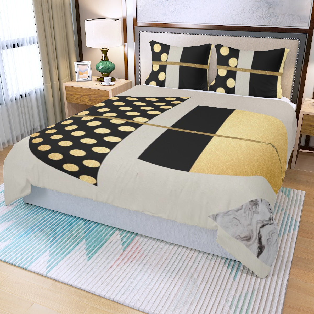 Ptahra B Modern Pock-a-Dot Style Three Piece Duvet Bedding Set