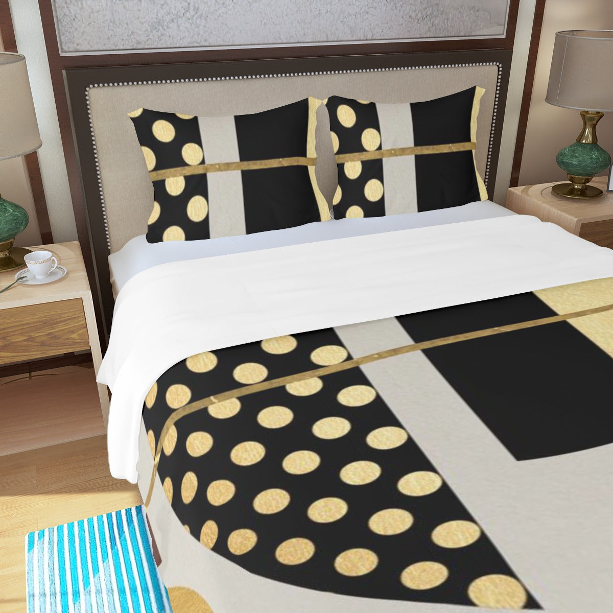 Ptahra B Modern Pock-a-Dot Style Three Piece Duvet Bedding Set